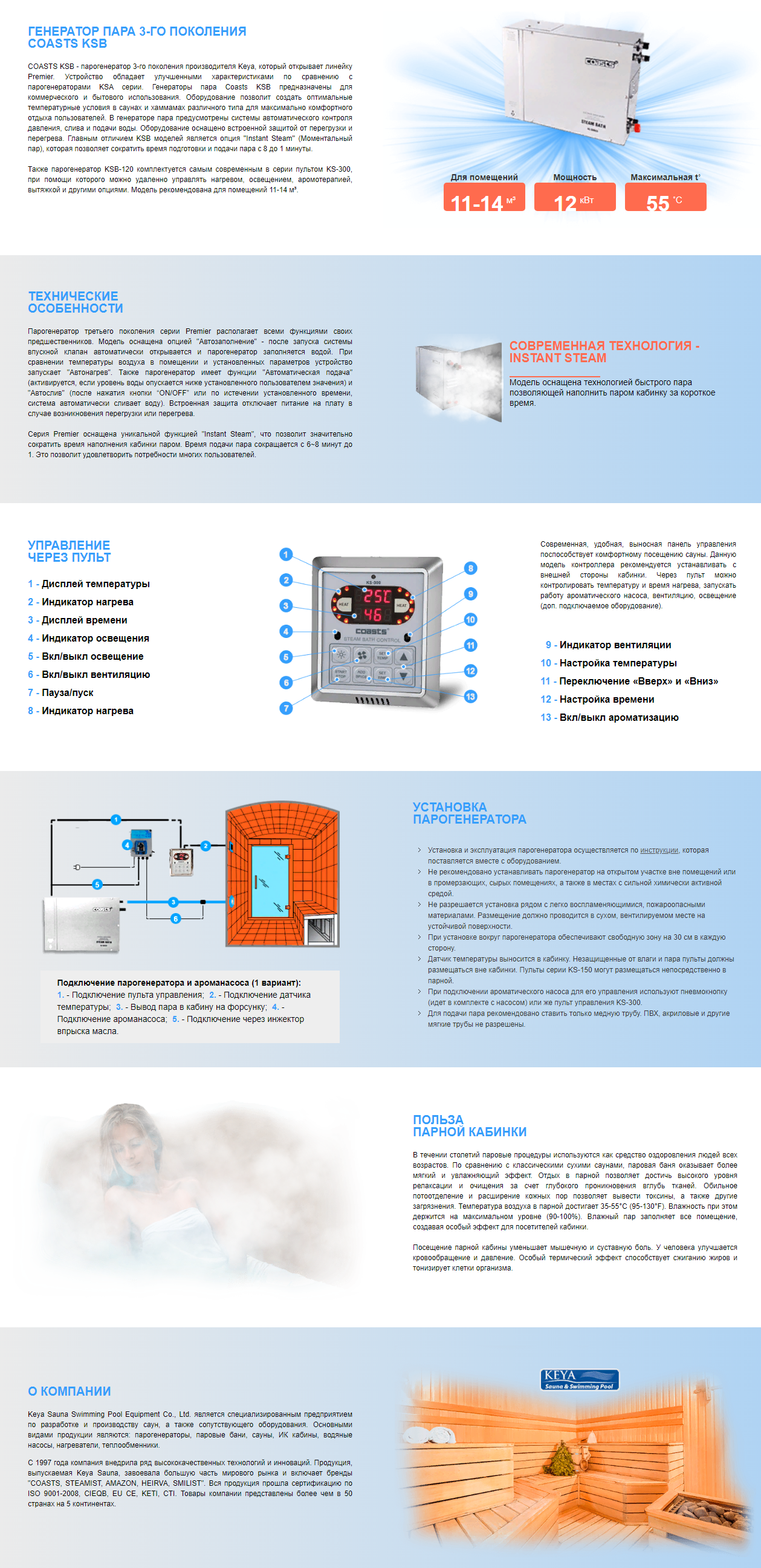 Парогенератор Coasts KSB-120 12 кВт 380v с пультом KS-300